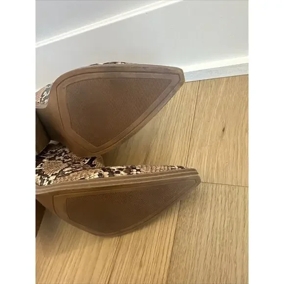 Steve Madden ALYSE Tan Multi Leather Pointed Zip Ankle Boots Block Heel SZ 10 - Picture 10 of 11